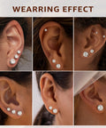 Six Pairs Dainty Stud Earrings Set With Flat Back Posts In 2mm 3mm 4mm 5mm 6mm And 8mm Sizes 14K Gold Plated For Women And Girls Everyday Sparkle Mix And Match, wearing effect