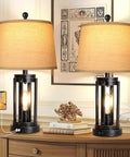 Set Of Two Modern Black Table Lamps With USB Ports And AC Outlet And 3 Way Dimmable Farmhouse Touch Lamps For Bedside Nightstand Desk Or Living Room