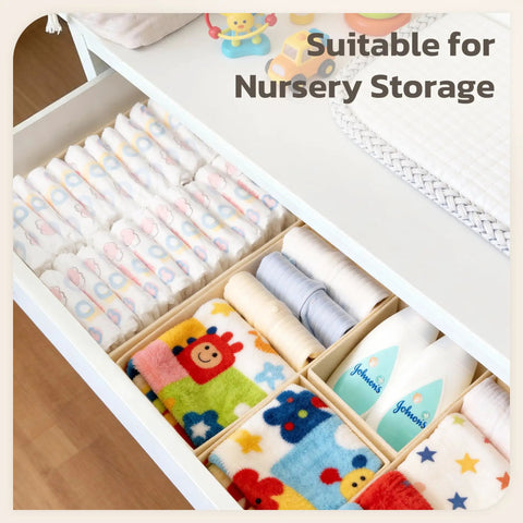 24 Pack Beige Drawer Organizers Zero Drama Storage Setup Foldable Closet Dividers Sort Socks And Basics Quick Now Reinforced Fabric Keeps Everything Crisp And Totally Neat in nursery drawer.