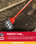 Rotary Cultivator With Detachable Tines And Long Handle For Aerating Soil, Weeding, Cultivating, And Lawn Reseeding in use