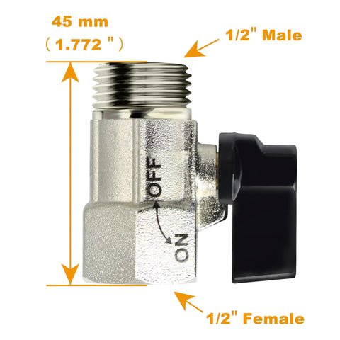 Shut Off Brass Ball Valve One Half Inch Standard Connections With Polished Chrome Finish, Quarter Turn On Off Valve