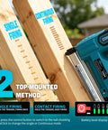 Zero Fuss 21V Cordless Nail Gun With Two 4.0Ah Batteries 18 Gauge 2 In 1 Electric Brad Nailer displaying single and continuous firing modes on wood.