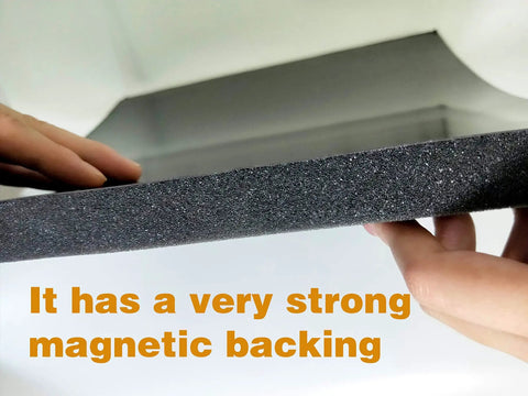 Close-up of AC Drip Cushion With Magnetic Backing Black 24 X 19.6 Inches in hands showing strong magnetic backing
