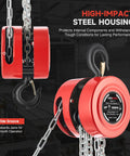 Heavy Duty Manual Lever Hoist With One Ton Capacity And Eight Foot Lift, featuring high-impact steel housing and G80 load chain