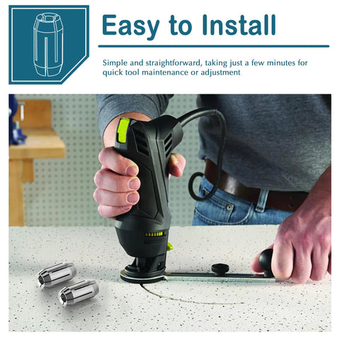 Person using spiral saw with Two Pack Replacement Collet Kit For CN1 And DeWalt Spiral Saws And Drywall Cutout Tools 5 32 Inch Collets