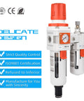 Half Inch NPT Embedded Gauge Air Filter Regulator Lubricator All In One Setup With Auto Drain Water Oil Trap Delicate Design Display