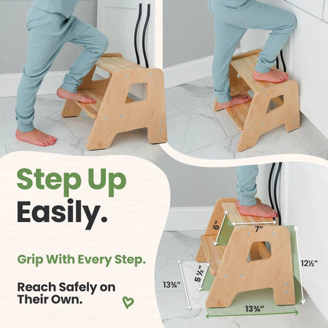Rock Solid Wooden Toddler Step Stool For Bathroom Sink And Kitchen Counter Helper With Protective Varnish Heavy Duty Adult Load Limit And Dead Simple Assembly Setup
