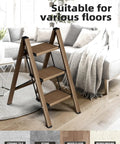 Three Step Foldable Aluminum Stool Ladder For Home Use Go To Lightweight Space Saving Step Stool With Easy Open Close on wood floor