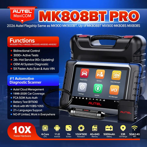 MaxiCOM MK808BT Pro Bidirectional Diagnostic Tool With 2026 Upgrade 3000 Plus Active Tests shown with screen interface