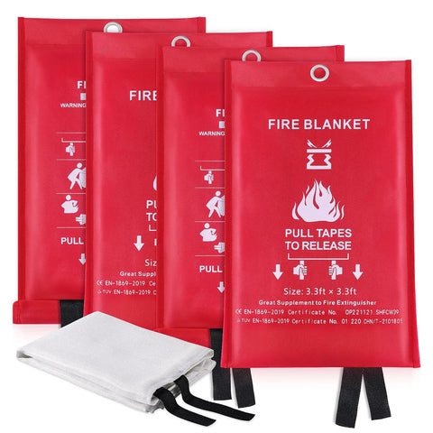 Kitchen Fire Blanket 4 Pack Emergency Safety Blankets Fiberglass Fire Suppression For Grease Fires Stoves Home Office Car Garage Camping BBQ Ready To Stop Flames Quickly