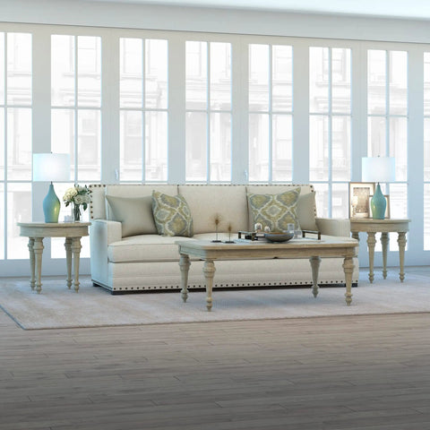Living room with 28.25 Inch Tall Porcelain Table Lamp With Teal And Taupe Two Tone Finish, white linen French drum shade on end tables