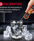 Pro Grade Digital Meat Thermometer With 2 Inch Auto Rotating Backlit Display in ice water to demonstrate calibration