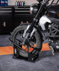 Heavy Duty Motorcycle Wheel Chock With 1800 Lb Capacity Durable Steel Front Tire Bracket Three Adjustable Holes Fits 15 To 21 Inch Wheels Works With Off Road And Street Bikes