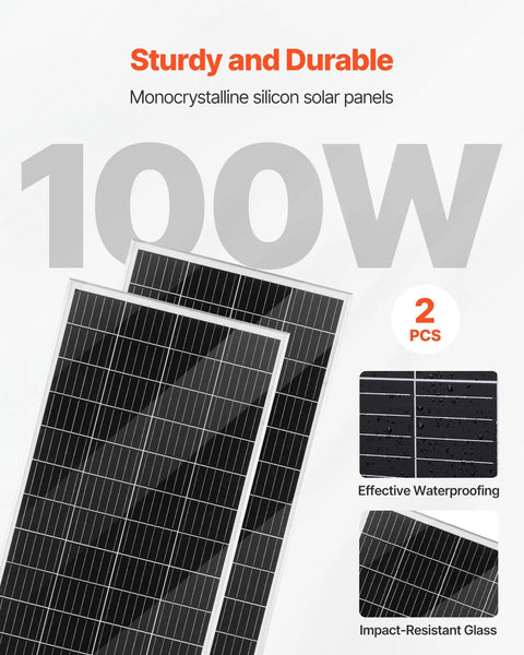 100W monocrystalline solar panels from 12V 600W Solar Wind Power Kit With Two 100W Solar Panels 400W Wind Turbine 12.8V 100Ah LiFePO4 Battery 1000W Inverter And MPPT Hybrid Controller For Off Grid Home RV Boat Camping