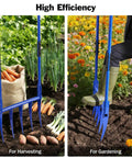 Heavy Duty Broadfork 56 Inch Garden Tool With Unbreakable Build And Five 11 Inch Cambered Tines, Ergonomic Handles, Blue Finish
