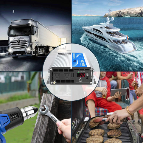 1600 Watt Power Inverter Modified Wave Workhorse DC 12 Volt To AC 120 Volt with remote, used in truck, boat, camping, and home.