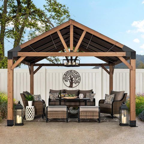 30 Degree Slanted Pergola Bracket Kit for 4x4 Wood Pergolas, Easy Install, Weatherproof Mounting Brackets in patio setup