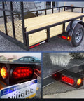Two Pack Beefy Steel Trailer Light Boxes Housing Kit With 6 Inch Oval Red Tail Lights on a black metal trailer