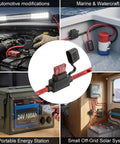 Kickass 2 Pack 10 AWG Inline Fuse Block With 12V UL Recognized Wire And IP67 Waterproof Seal For Rugged Marine Automotive Wiring Jobs Featuring ATC ATO Fuse Compatibility Options displayed in various applications.