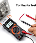 Digital Multimeter With Carrying Case For Home And Auto Use Tests DC And AC Voltage, Ohms, Amps, displaying continuity test reading 0.70