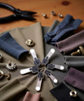 Six Black Universal Zipper Repair Kit Sliders Instant Fix for Jackets Bags and Pants Replaces Damaged Zippers Quickly With Durable Fasteners That Last, six black zipper sliders with fabric and zipper components displayed on a table.