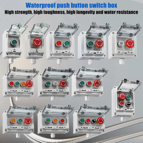 Assorted Rugged IP67 Outdoor Red Emergency Stop Button Switch Box With Protective Cover for Industrial Use