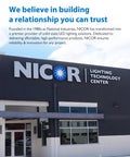 NICOR Lighting Technology Center building exterior showcasing LED lighting solutions and modern design.