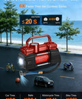 Heavy Duty 12V Portable Tire Inflator And Air Compressor Pump Hella Quick 150 Psi Max Pressure With Bright Led Work Light No Mess Setup for Cars Trucks.