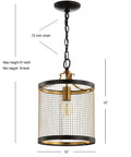 10-Inch Black And Brass Gold 1-Light Iron Pendant Lantern with adjustable 72-inch chain, modern drum design shown in full view.