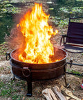 36 Inch Outdoor Fire Pit With Grill N Chill And Lid All In One Round Table For Patio Barbecues Heavy Duty Wood Burning Fire Pit With Poker Log Grate And Waterproof Cover For Easy Outdoor Cooking And Cozy Evenings on a patio with chairs