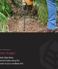 Person using an 18 Inch Auger Drill Bit for Bulbs and Roots, Heavy Duty Garden Attachment for Power Drills on soil.