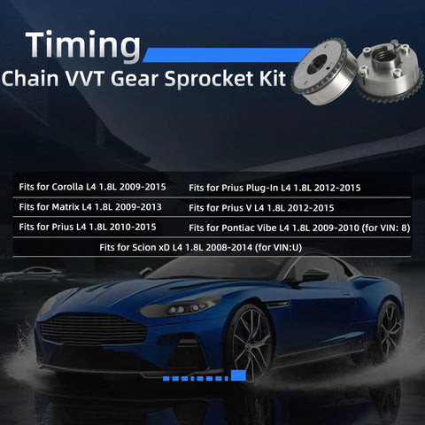 Timing Chain VVT Gear Sprocket Kit For Toyota Corolla 2009-2015 Matrix 2009-2013 Prius 2010-2015 with car in background