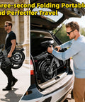 Man carrying folded Beast 550W Ebike With 25 MPH Top Speed, 35 Mile Range, 300 Lbs Load, Tool Free Fold, 48V 12Ah Removable Battery