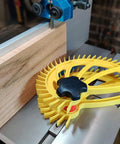 Heavy Duty Featherboard Stacking Spacer For Table Saw Resaw Setup on a table saw alongside thick lumber.