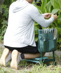 Man using Foldable Garden Kneeler Seat With Tool Pouch, Portable Garden Bench With EVA Foam Padded Kneeling Pad, Doubles As Kneeler Or Seat