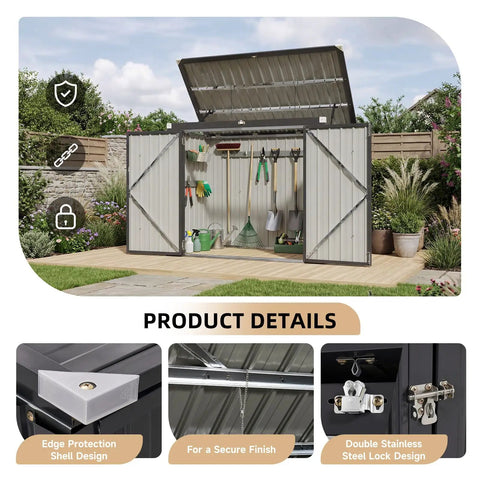 Heavy Duty Outdoor Trash Can Storage Shed With Chain Lid, Waterproof Metal Organizer For Bins, Toys And Garden Tools, in garden
