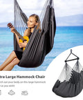 Durable Outdoor Hammock Chair Swing With Steel Support Bar And Side Pocket, Large Hangin Chair for patio or garden
