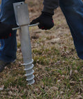 U Model Ground Screw Anchor For 4x4 Posts being installed in ground, showing durable no dig post stake application