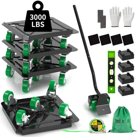 Heavy Duty Five Wheel Furniture Dolly With 360 Degree Rotating Casters, Handles Up To 3000 Lbs Load, Includes Measure Tape And Leveler, Pry Bar, Non Slip Mats, And Storage Bag For Easy, Smooth Moves Of Heavy Furniture