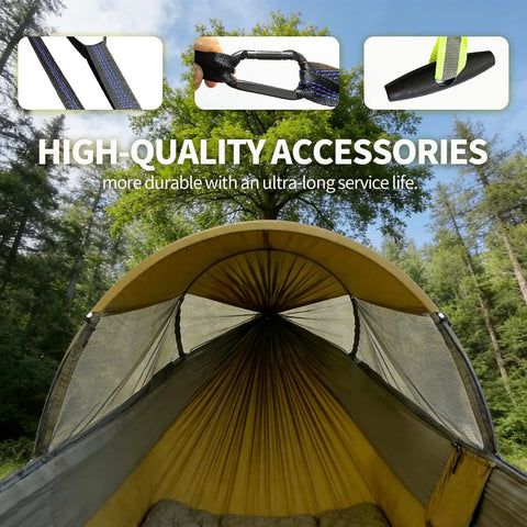3 In 1 Camping Hammock Tent With Mosquito Net And Rainfly featuring high-quality accessories in a wooded area