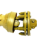 Close-up of Beefy 41 Lb 3 Point PTO Shaft With Slip Clutch for rotary tillers showing spline end and slip clutch mechanism.
