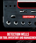 V Series 3 8 Inch Drive Socket Set, 18 Piece, showing detection wells for tool inventory and management
