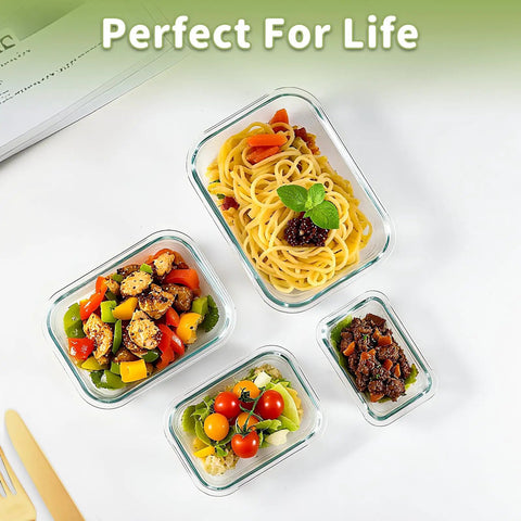 8 Pack Borosilicate Glass Food Storage Containers With Lids For Grab And Go Meal Prep And Lunches with assorted meals