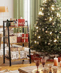 Rock Solid 3 Tier Ladder Bookshelf With Heavy Duty Steel Frame Rustic Brown Metal Display Stand Up Shelves For Living Room Home Office, decorated with gifts.