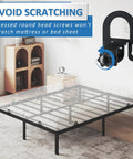 Heavy Duty Non Slip Mattress Grippers For Metal Bed Frame, close-up of adjustable anti slide brackets on bed frame.