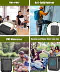 Collage of Beefy 18W Voice Amplifier showing classroom, outdoor use, IPX5 waterproof, and Bluetooth speaker features.