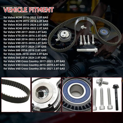Engine Timing Belt Kit With Tensioner For Volvo 2.0T cars fits XC90 XC70 XC60 XC40 V90 V70 S90 S80 S60 32213096 set