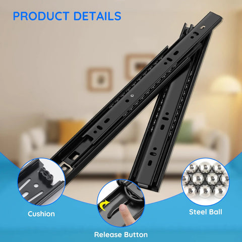 Premium Eight Inch Drawer Slides Delivering Hella Smooth Glide With Soft Close full extension tracks showing cushion and release button features.