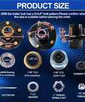 Pair Of Two 2000 Lb Idler Hub Assemblies For Utility Trailers With 5 On 4.5 Bolt Pattern That Swaps Right Onto 1 1/16 Inch Straight Spindles product size diagram with dimensions and parts labeled.