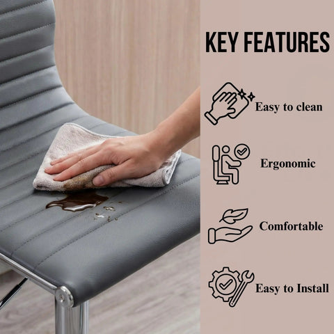 Set Of 2 Adjustable Faux Leather Swivel Bar Stools With Back Counter Height 360 Degree Rotation Hydraulic Lift Grey Perfect For Kitchen Island Breakfast Bar Dining Room showcasing easy cleaning feature on grey seat